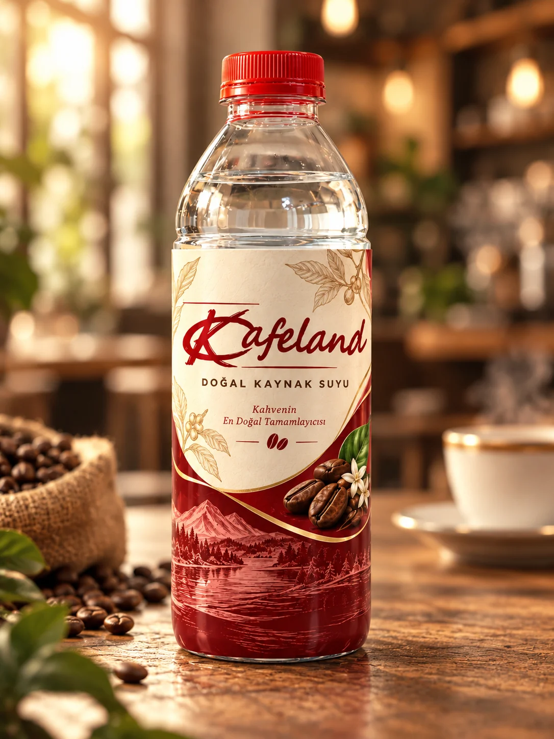 Kafeland şişe etiketi alternatif sunum mockup görseli